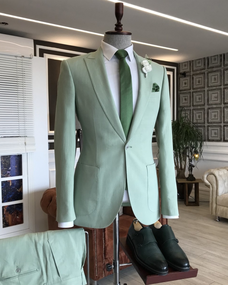 Green Slim Fit 2 Piece Peak Lapel Suit for Men | GentWith.com