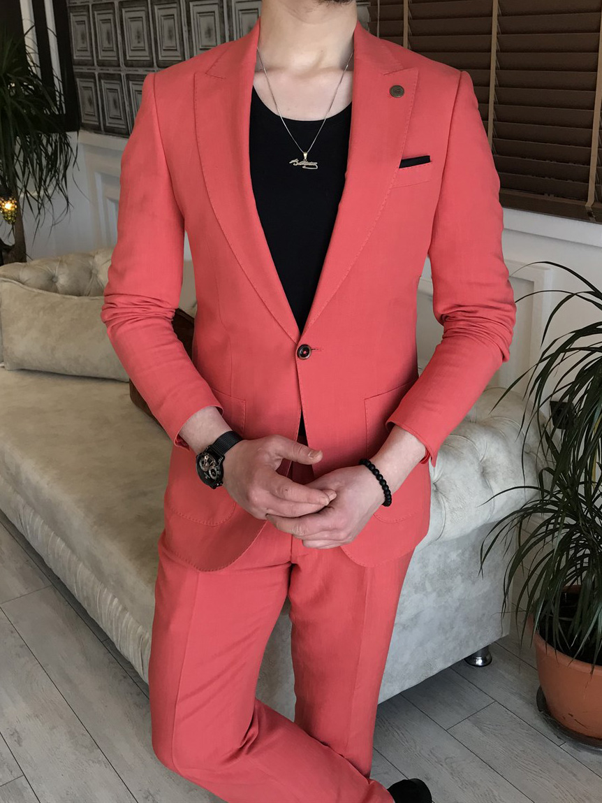 Pink Slim Fit 2 Piece Peak Lapel Suit for Men | GentWith.com