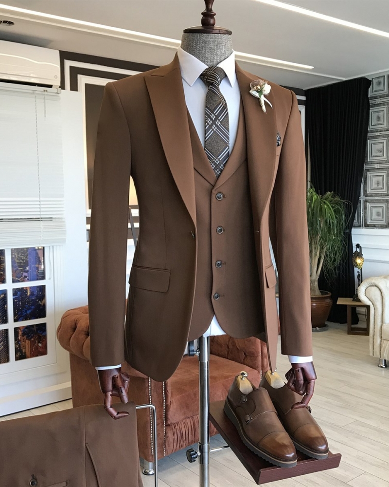 Brown Slim Fit Italian Designed Suit for Men by GentWith.com with Free Worldwide Shipping