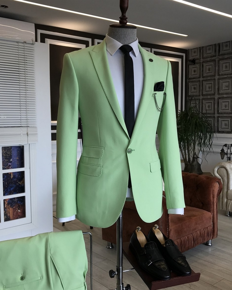 Men's Mint Green 3 Piece Fashion Formal Suit Slim Fit One Button