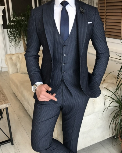 Navy Blue Slim Fit Italian Designed Suit for Men by GentWith.com with Free Worldwide Shipping