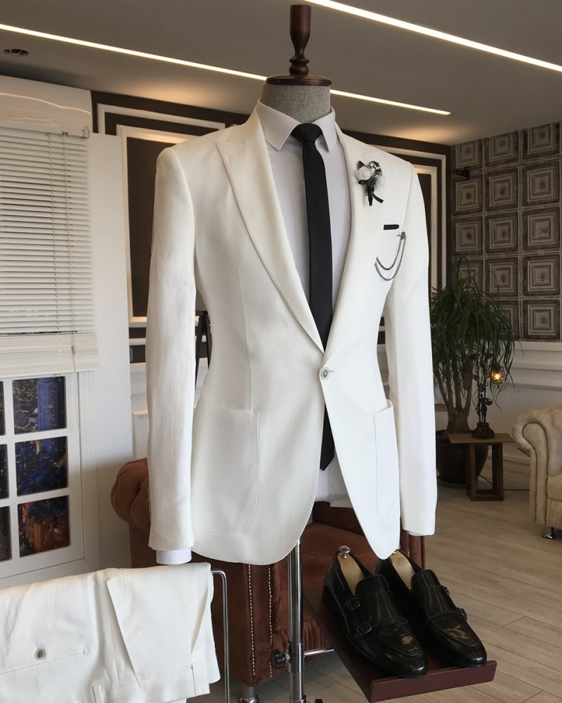 Off White Slim Fit Italian Designed Suit for Men by GentWith.com with Free Worldwide Shipping