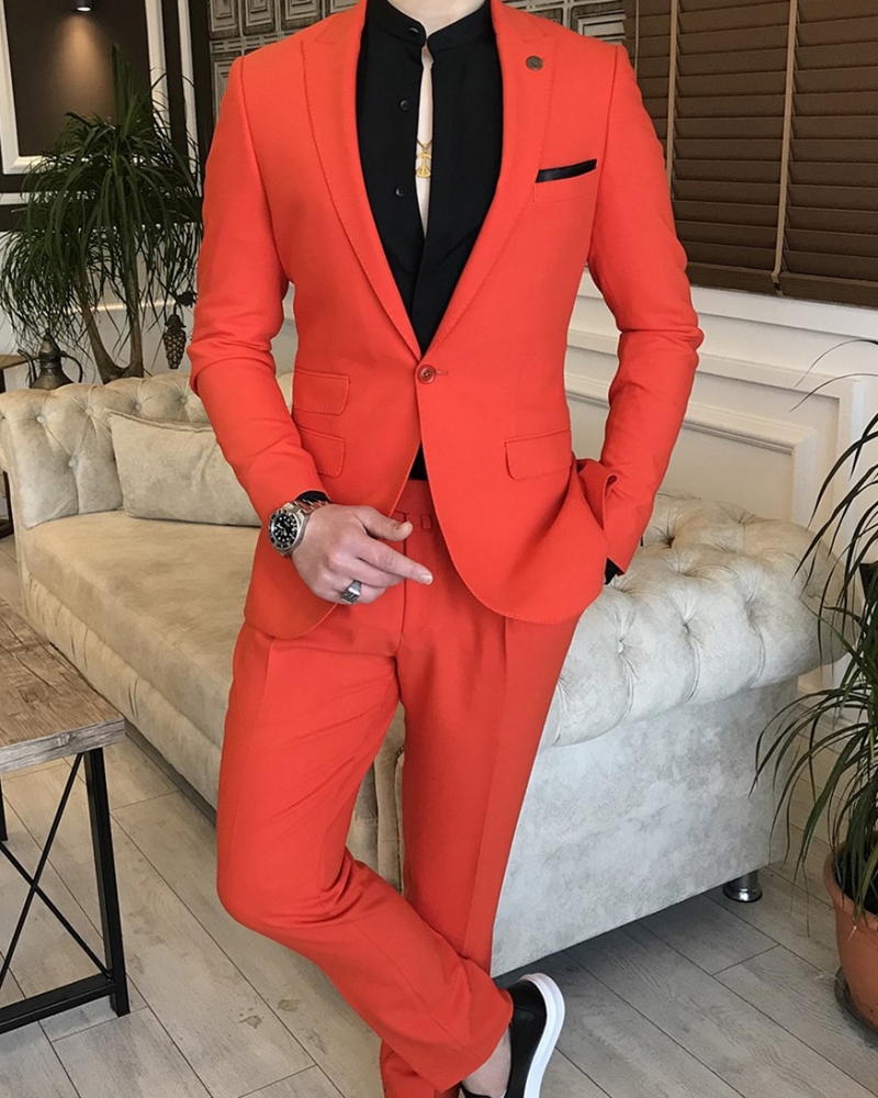 Orange Slim Fit Italian Designed Suit for Men by GentWith.com with Free Worldwide Shipping