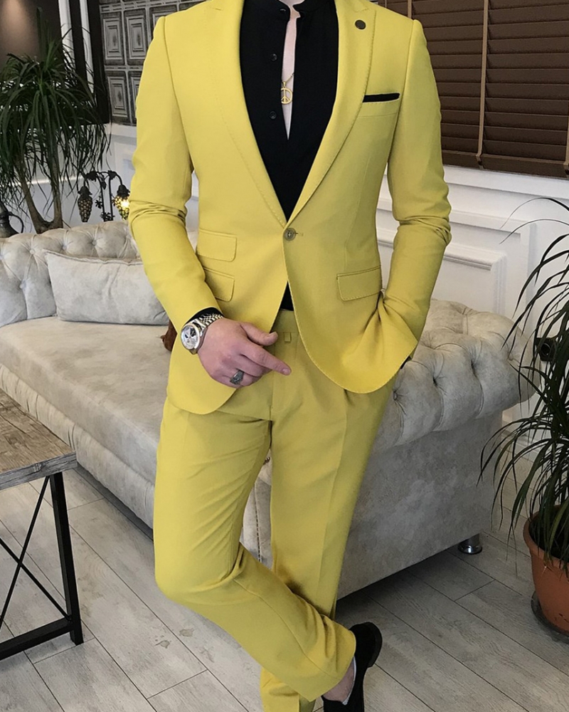 Yellow Slim Fit Italian Designed Suit for Men by GentWith.com with Free Worldwide Shipping