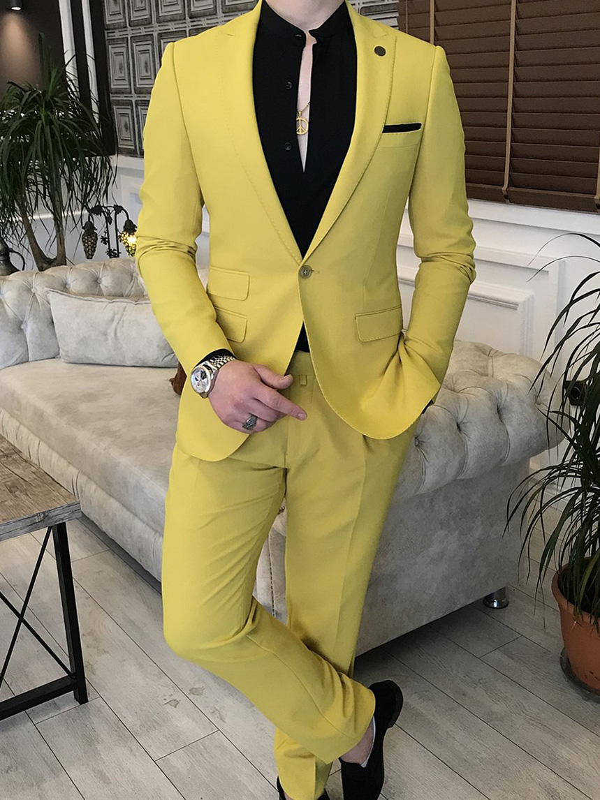 Yellow Slim Fit Suit with Notch Lapel – Tumuh