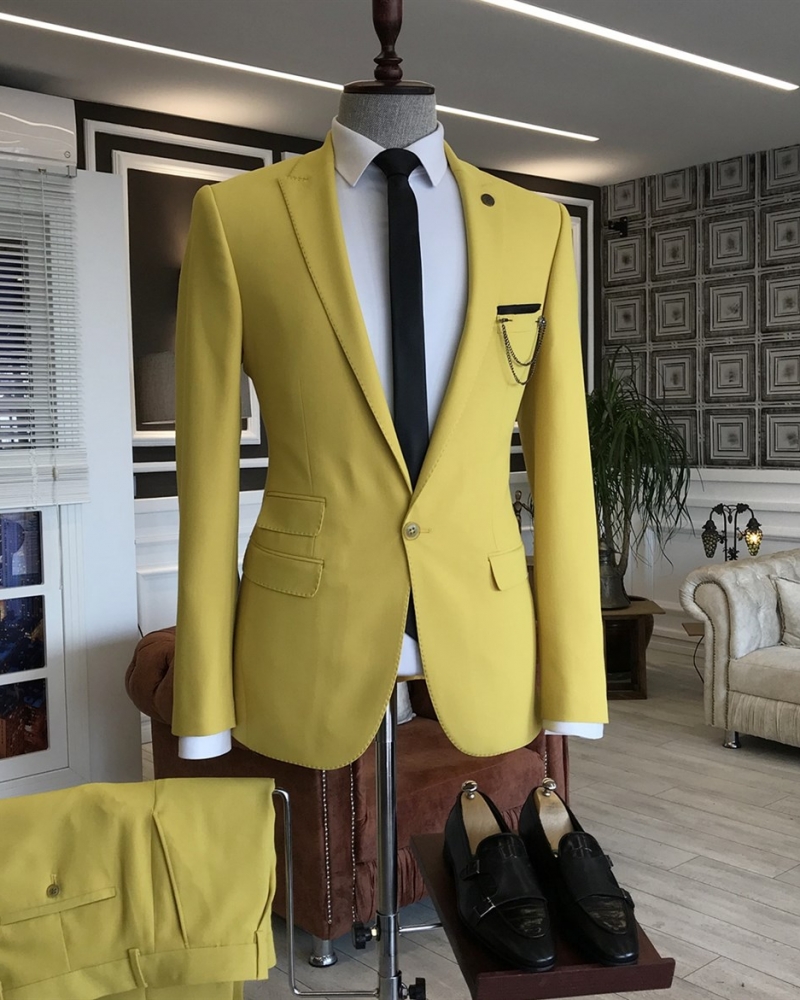 Yellow Slim Fit Italian Designed Suit for Men by GentWith.com with Free Worldwide Shipping