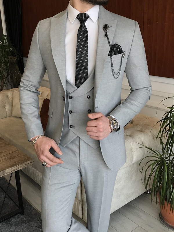 Light Gray Slim Fit Italian Designed Striped Suit For Men By