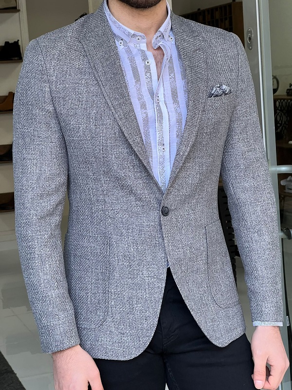 GentWith Rockford Gray Slim Fit Peak Lapel Wool Blazer - GENT WITH