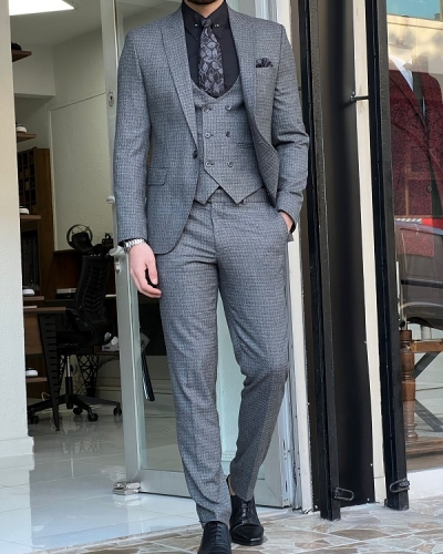 Gray Slim Fit Wool Suit for Men by Gentwith.com with Free Worldwide Shipping