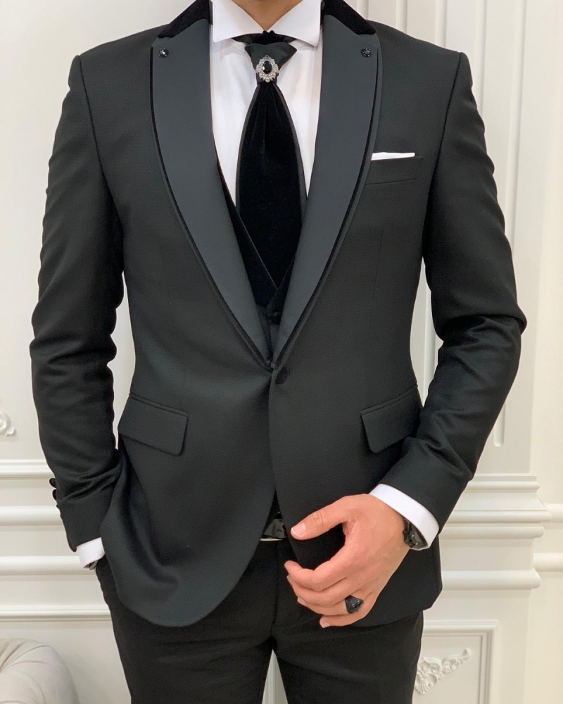 Black Slim Fit Notch Lapel Wedding Suit for Men by GentWith.com with Free Worldwide Shipping