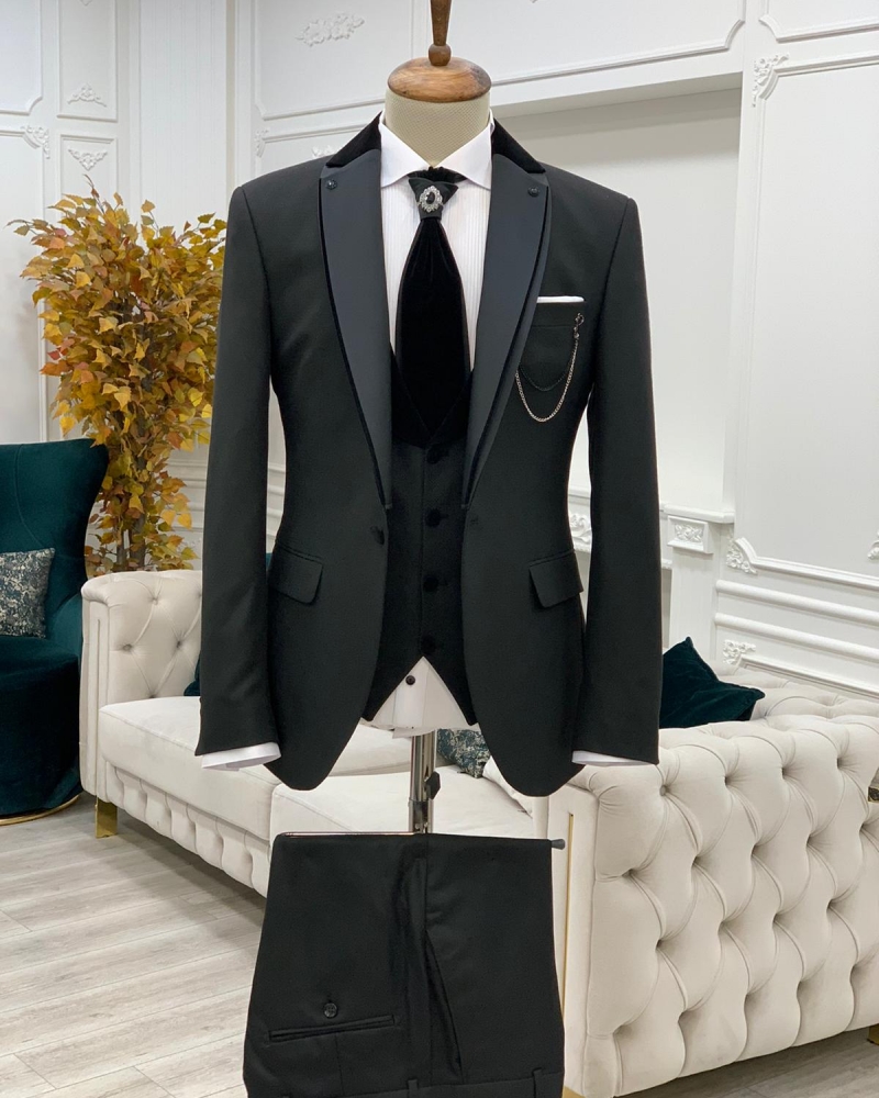 Black Slim Fit Notch Lapel Wedding Suit for Men by GentWith.com with Free Worldwide Shipping