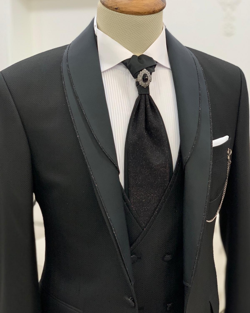 Black Slim Fit Shawl Lapel Wedding Suit for Men by GentWith.com with Free Worldwide Shipping