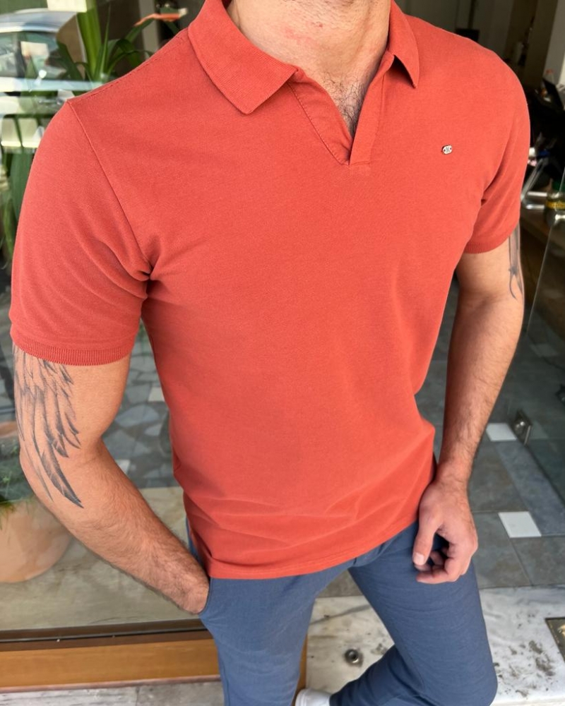 Orange Slim Fit Polo T-Shirt for Men by GentWith.com with Free Worldwide Shipping