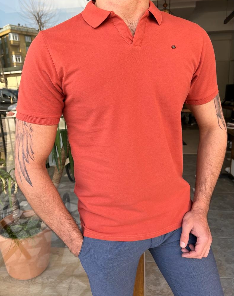 Orange Slim Fit Polo T-Shirt for Men by GentWith.com with Free Worldwide Shipping