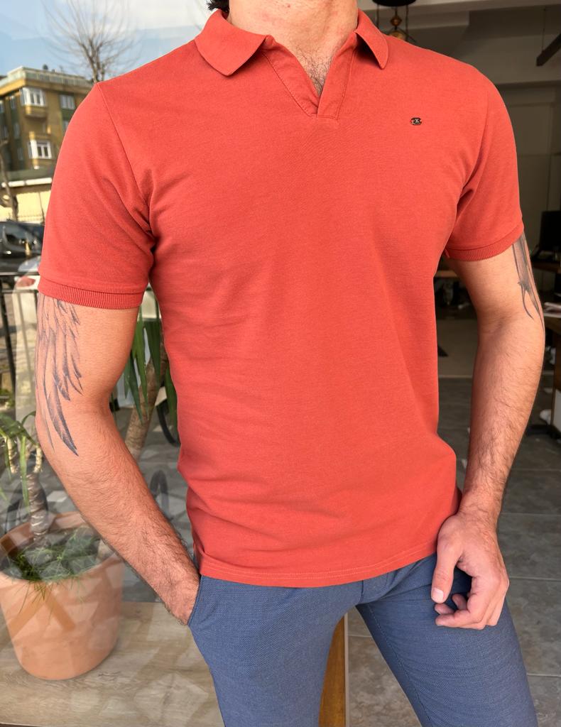 GentWith Miami Orange Slim Fit Polo T-Shirt 