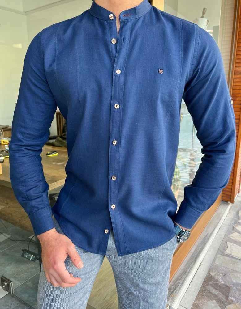 GentWith Orlando Blue Slim Fit Long Sleeve Cotton Shirt - GENT WITH