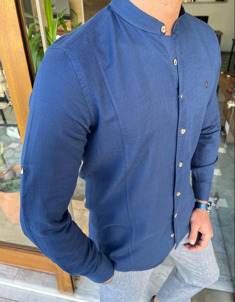 GentWith Orlando Blue Slim Fit Long Sleeve Cotton Shirt - GENT WITH