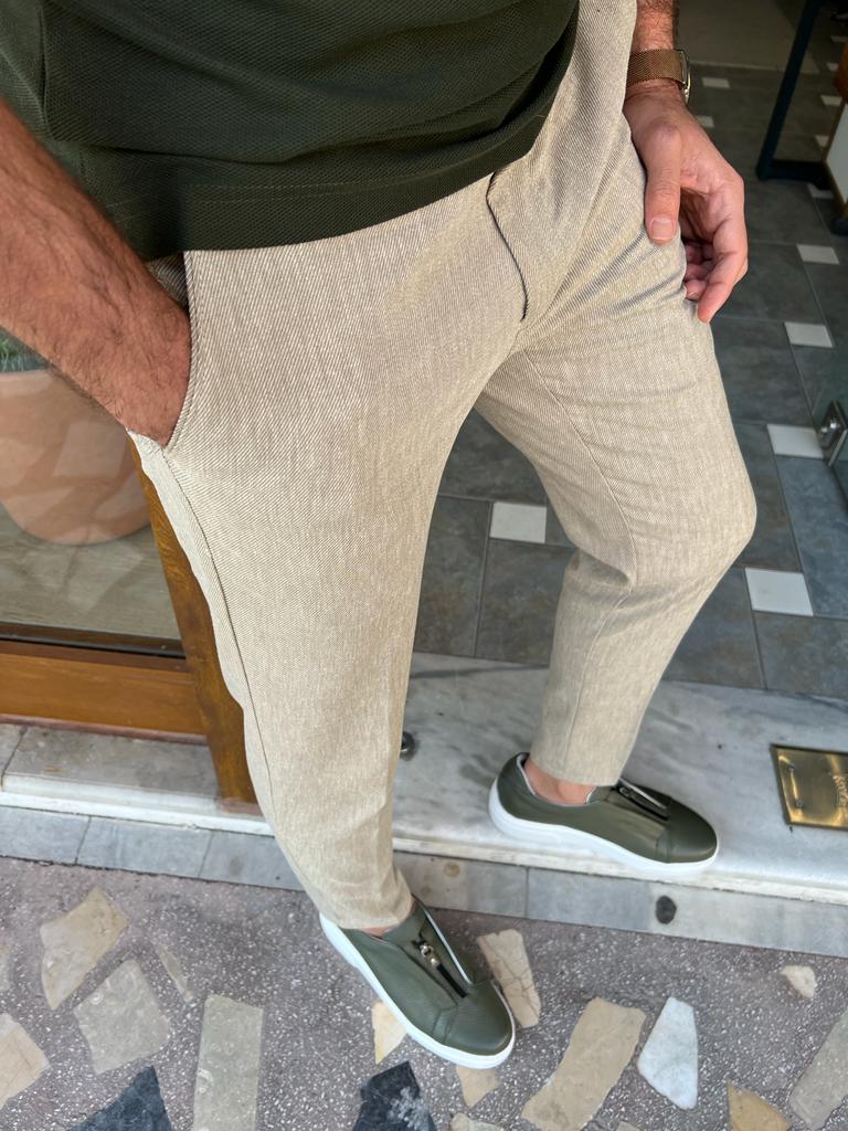 Ellison Striped Linen Pants - Taupe/Cream