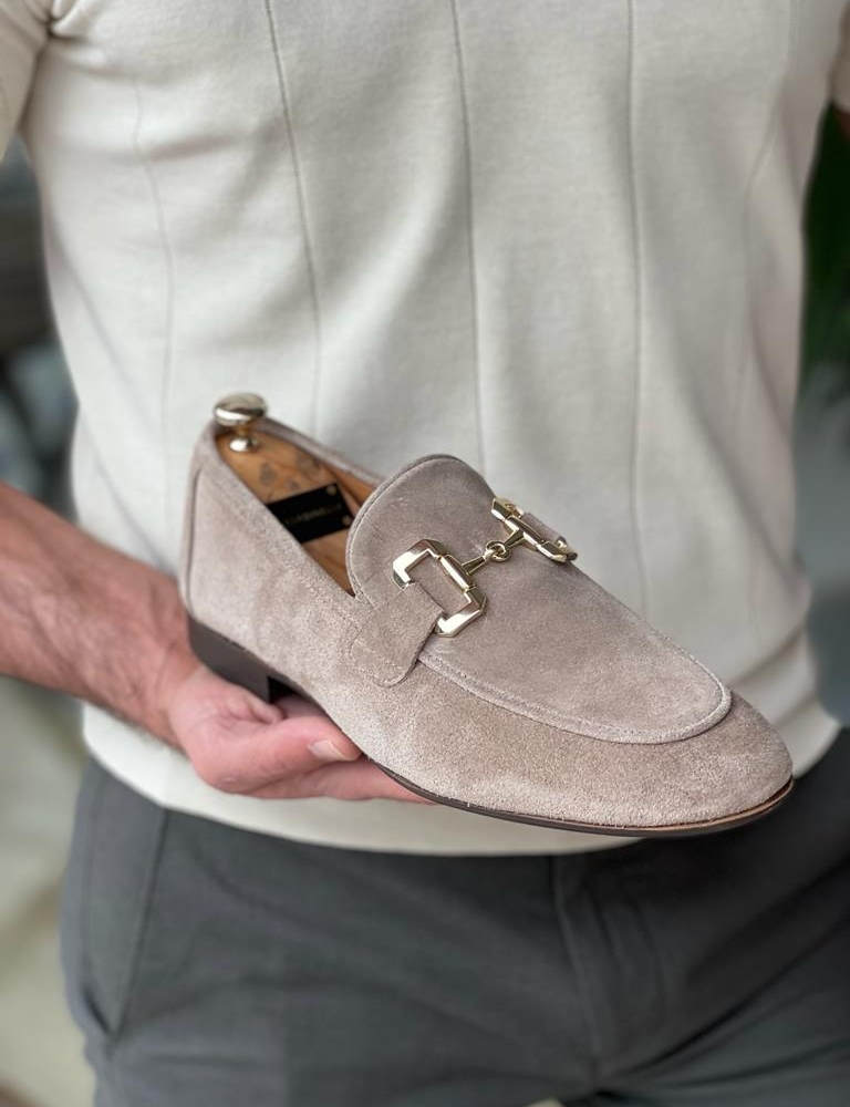 Beige Suede Loafers for Men by GentWith.com with Free Worldwide Shipping