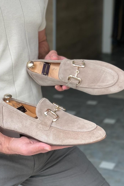 Beige Suede Loafers for Men by GentWith.com with Free Worldwide Shipping