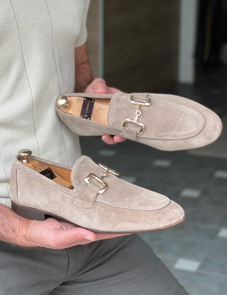 Beige Suede Loafers for Men by GentWith.com with Free Worldwide Shipping