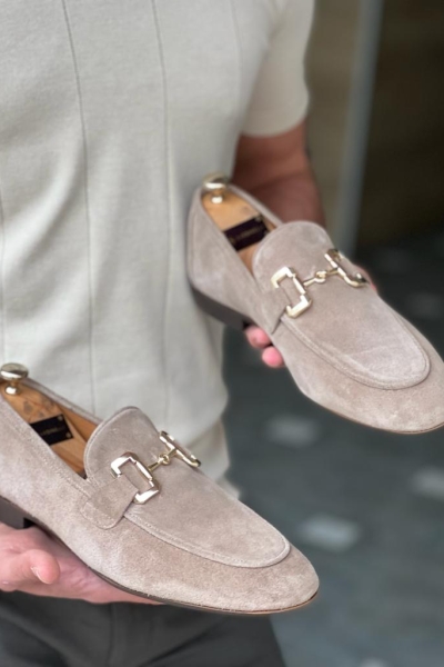 Beige Suede Loafers for Men by GentWith.com with Free Worldwide Shipping