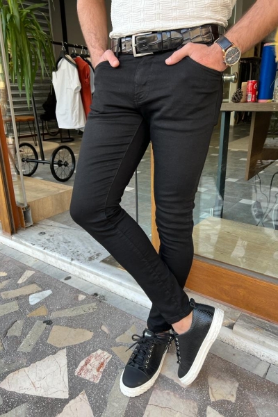 Black Slim Fit Jeans for Men by GentWith.com with Free Worldwide Shipping