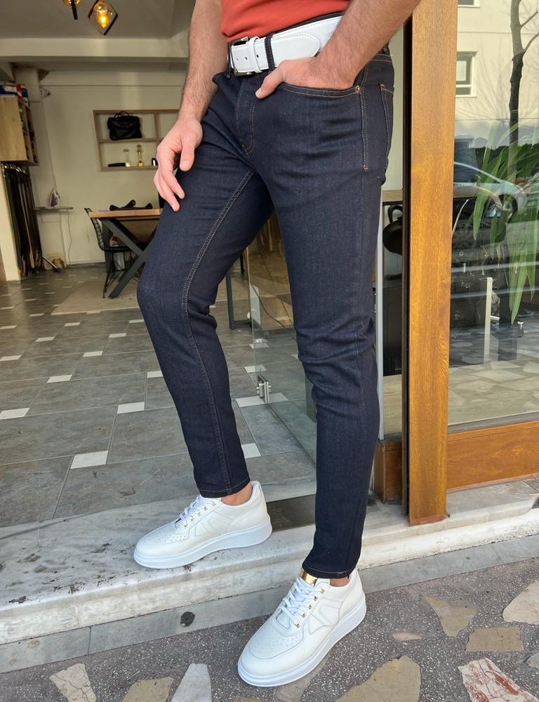 Black Slim Fit Lycra Jeans for Men by GentWith.com with Free Worldwide Shipping