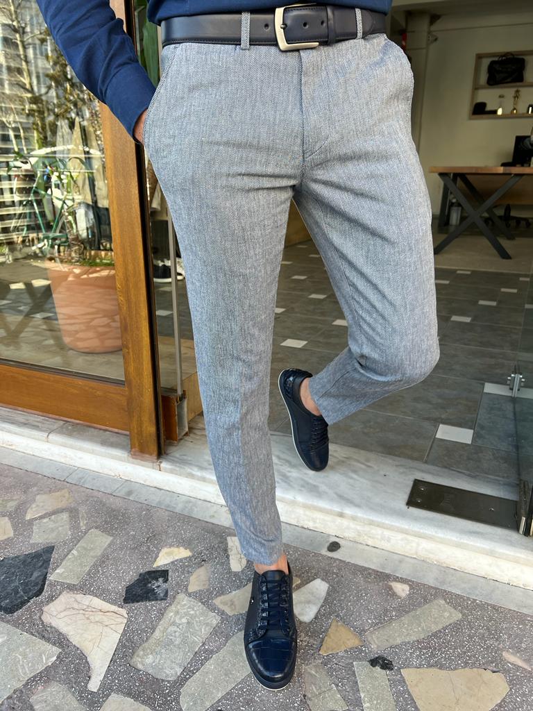 GentWith Tampa Blue Slim Fit Linen Pants 