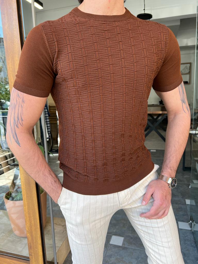 GentWith Tampa Brown Slim Fit Crew Neck T-Shirt 