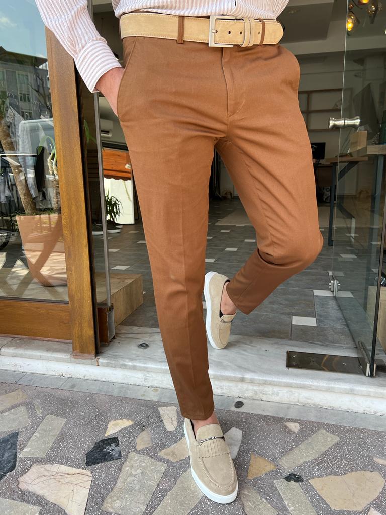 GentWith Tampa Camel Slim Fit Cotton Pants 