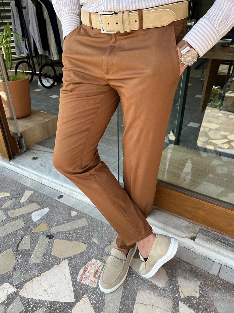 Camel Slim Fit Cotton Pants for Men by