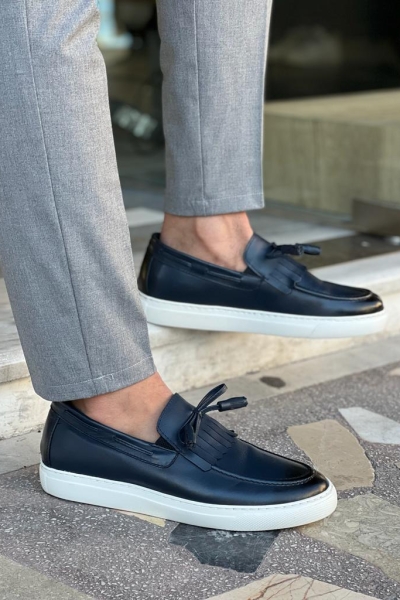 Dark Blue Kiltie Loafers for Men by GentWith.com with Free Worldwide Shipping