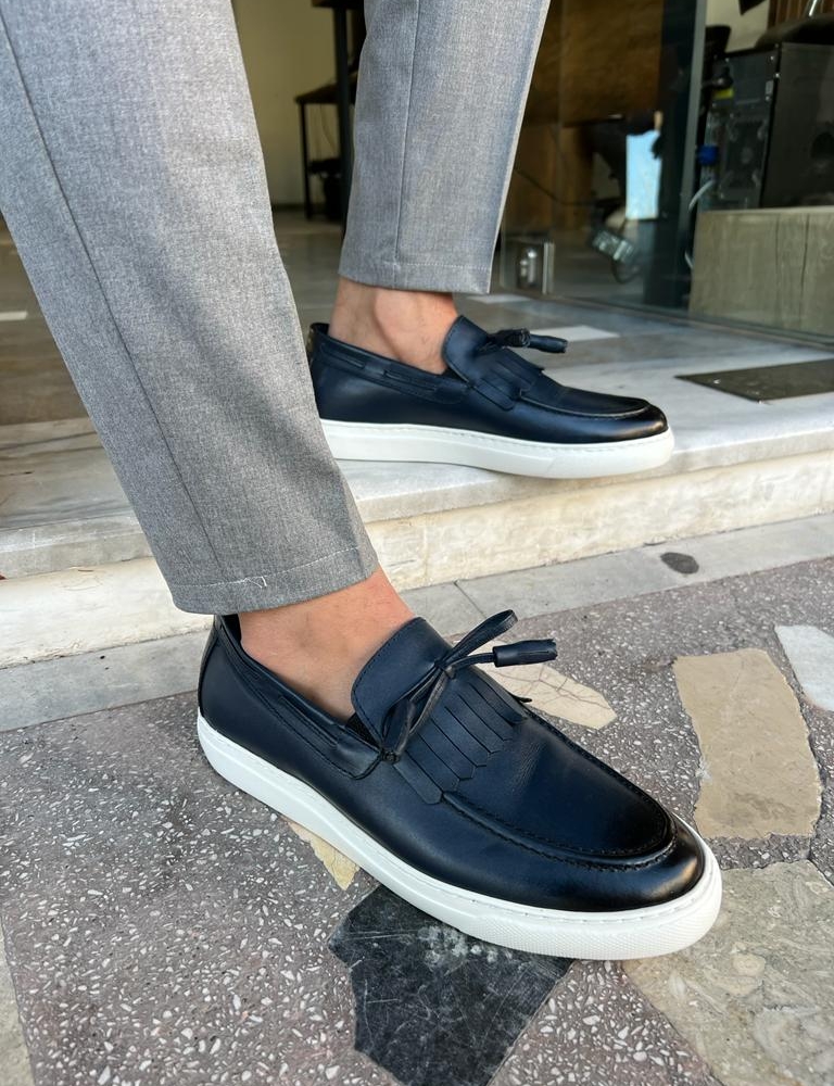 Dark Blue Kiltie Loafers for Men by GentWith.com with Free Worldwide Shipping