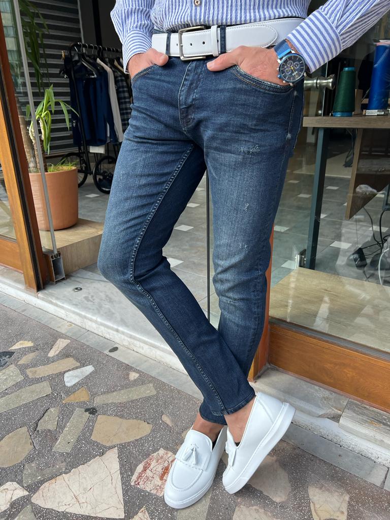 Dark Blue Slim Fit Jeans for Men by GentWith.com | Worldwide Shipping