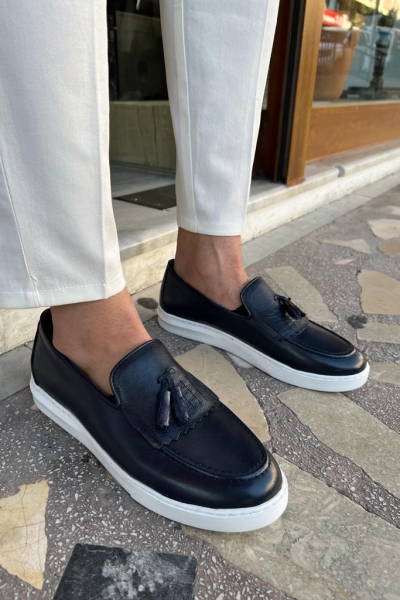 Dark Blue Tassel Kilt Loafers for Men by GentWith.com with Free Worldwide Shipping