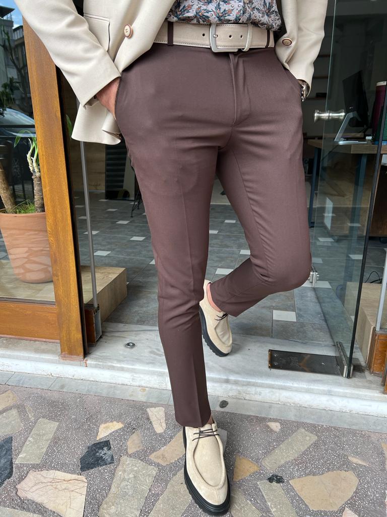 MANGO Super Slim Fit Suit Trousers Beige Men Trousers