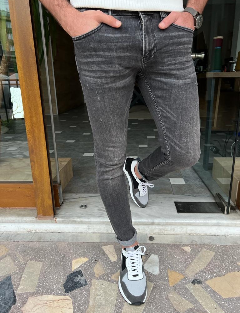 Dark Gray Slim Fit Jeans for Men by