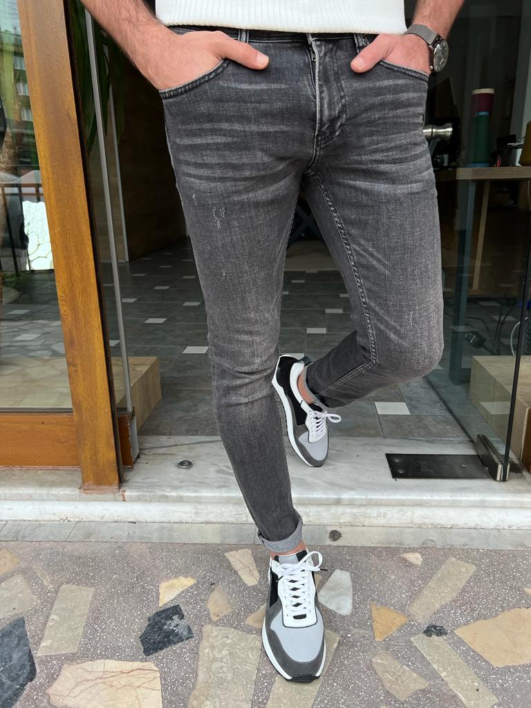 GentWith Tampa Dark Gray Slim Fit Ripped Jeans