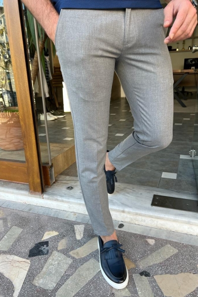 Gray Slim Fit Cotton Pants for Men by GentWith.com with Free Worldwide Shipping