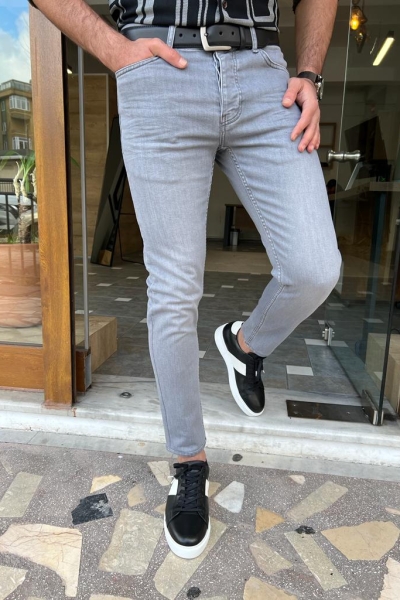 Gray Slim Fit Jeans for Men by GentWith.com with Free Worldwide Shipping