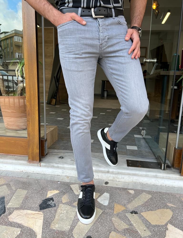 Gray Slim Fit Jeans for Men by GentWith.com with Free Worldwide Shipping