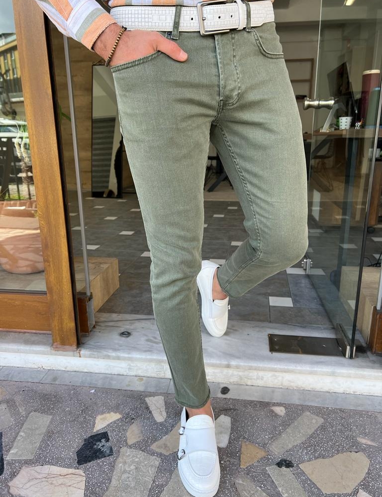 Green Slim Fit Jeans for Men by GentWith.com with Free Worldwide Shipping