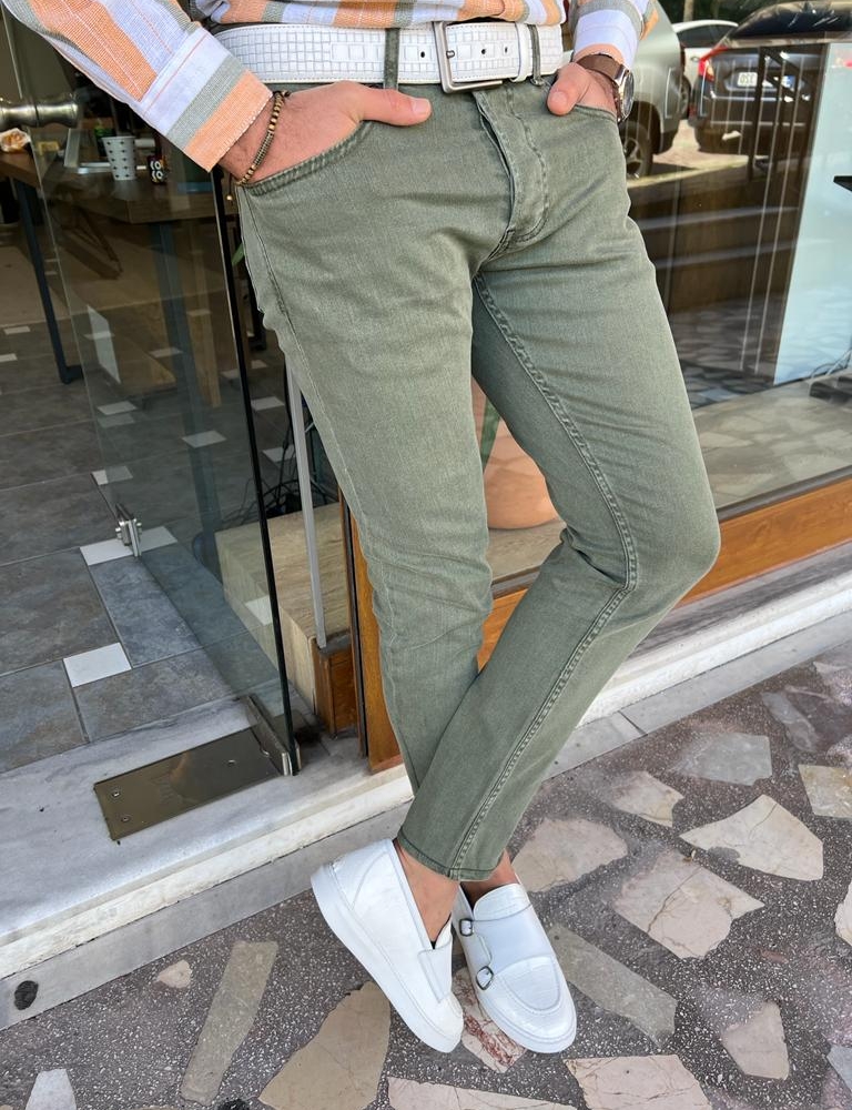 Khaki Slim Fit Jeans for Men by GentWith.com with Free Worldwide Shipping