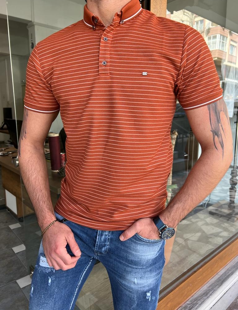 Rust Slim Fit Polo T-Shirt for Men by GentWith.com with Free Worldwide Shipping