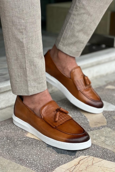 Tan Tassel Kilt Loafers for Men by GentWith.com with Free Worldwide Shipping