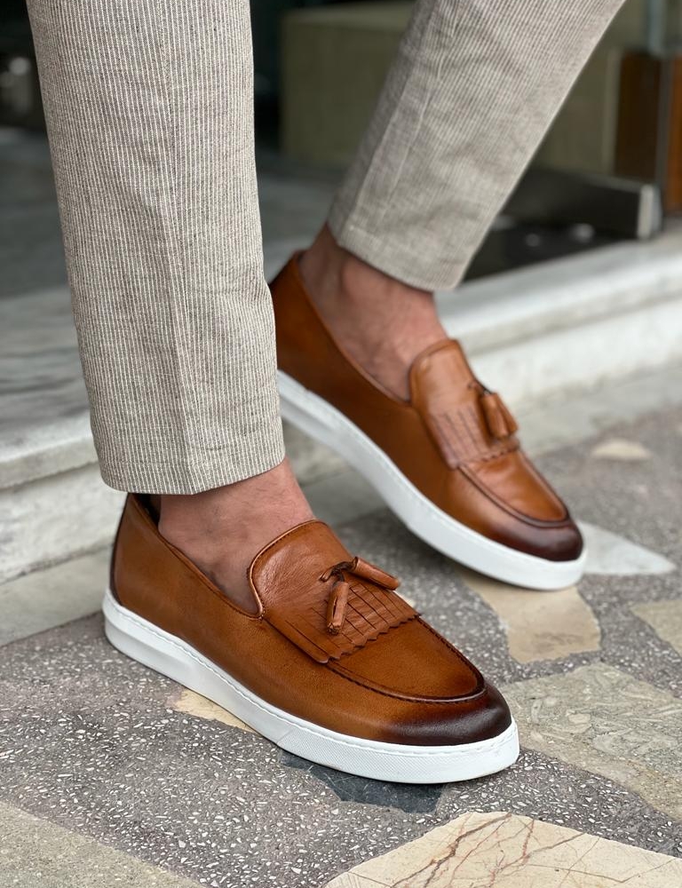 Tan Tassel Kilt Loafers for Men by GentWith.com with Free Worldwide Shipping