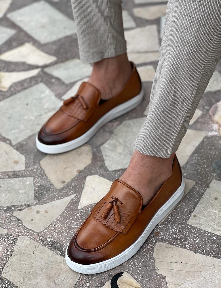 Tan Tassel Kilt Loafers for Men by GentWith.com with Free Worldwide Shipping