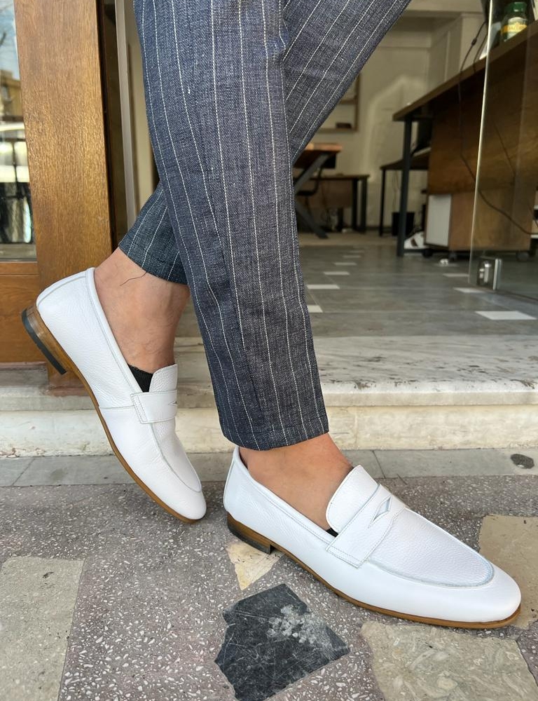 White Penny Loafers for Men by GentWith.com with Free Worldwide Shipping