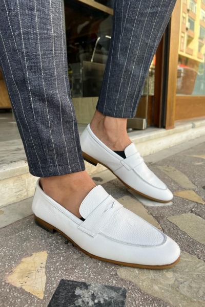 White Penny Loafers for Men by GentWith.com with Free Worldwide Shipping